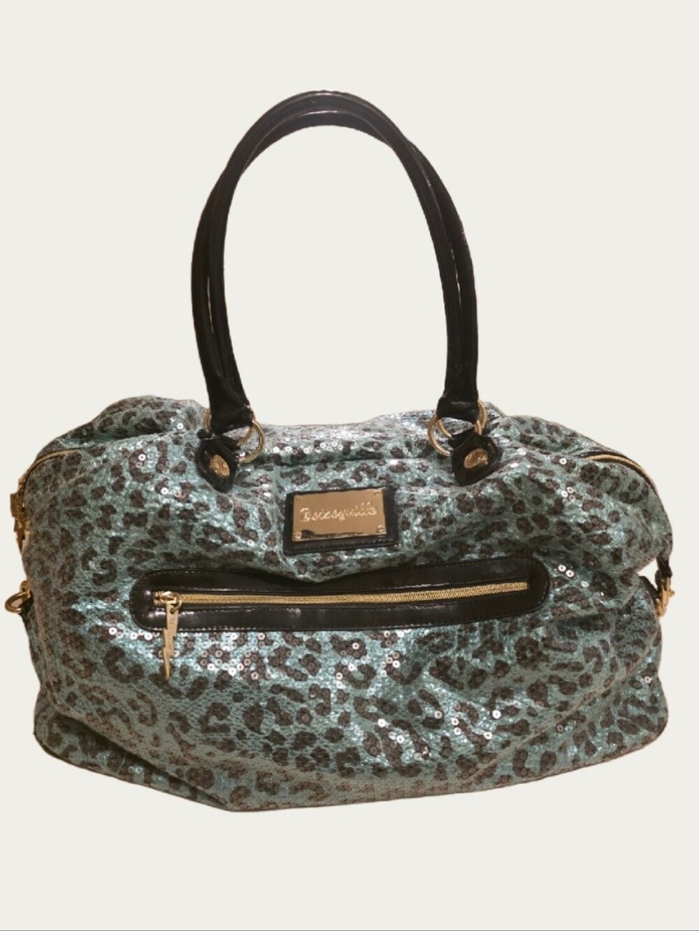 Vintage Y2K Betsey Johnson Betseyville Blue Sequin Leopard Print Weekender Bag